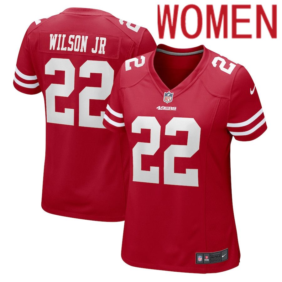 Women San Francisco 49ers #22 Jeff Wilson Jr. Nike Scarlet Player Game NFL Jersey->women nfl jersey->Women Jersey